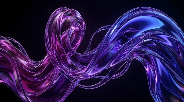 Abstract 3D neon liquid glass wave dynamic futuristic purple and blue glowing curved ribbon background