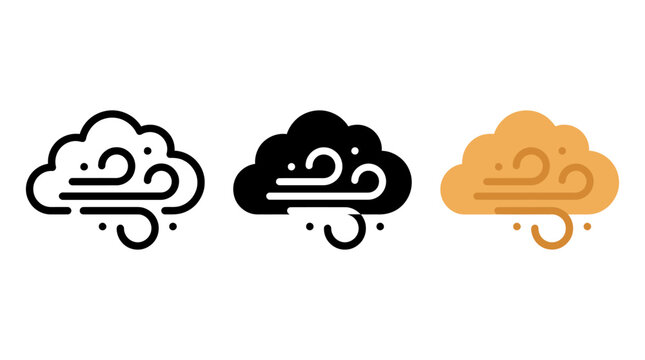 Three Variations of a Stylized Weather Icon Depicting a Dusty Windy Cloud Set