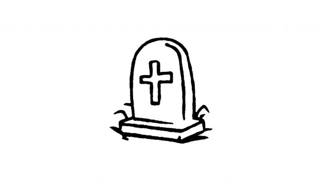 Animated doodle icon of a graveyard tombstone cross headstone for Halloween cemetery.