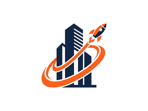 Business startup rocket launch logo isolated on transparent