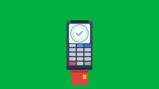 Vector Illustration of a Point of Sale POS Payment Terminal with Credit Card and Successful Transaction Checkmark
