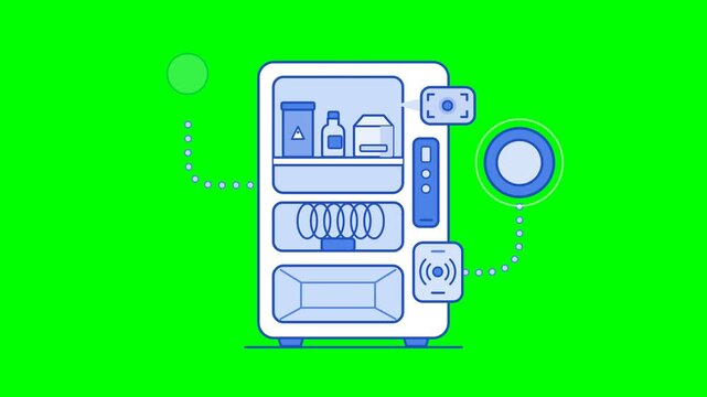Modern Smart Refrigerator Illustration with Digital Interface and IoT Connectivity on Green Background