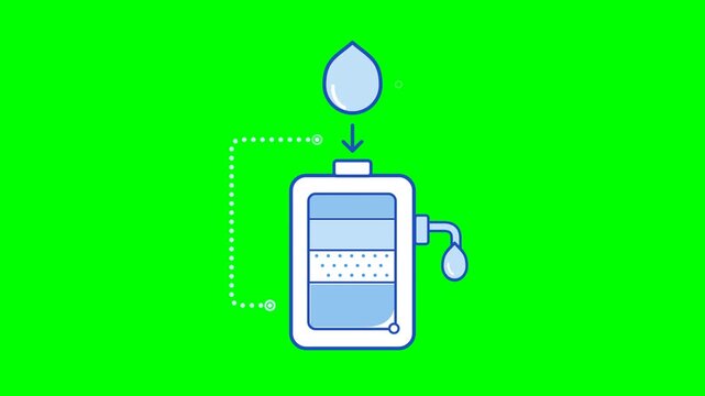 Conceptual Illustration of a Digital Liquid Level Calibration Process Featuring a Water Droplet Filling a Container on Green Screen