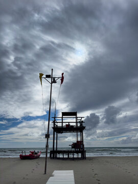 Beach Lifeguard Station on a Cloudy Day