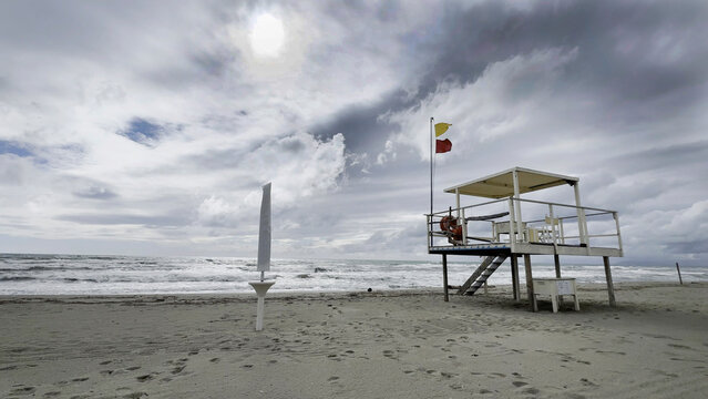 Beach Lifeguard Station on a Cloudy Day