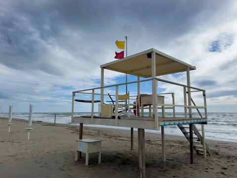 Beach Lifeguard Station on a Cloudy Day