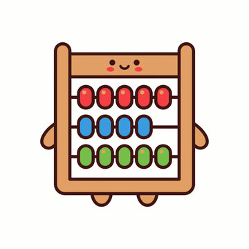 Cute smiling wooden abacus character with colorful beads