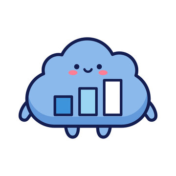 Cute smiling blue cloud character with bar chart on belly