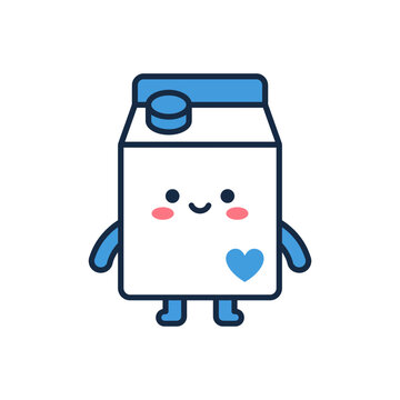 Cute smiling milk carton character with a blue heart symbol