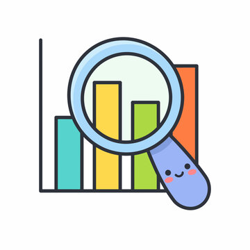 Cute statistics set with folder magnifier and chart characters