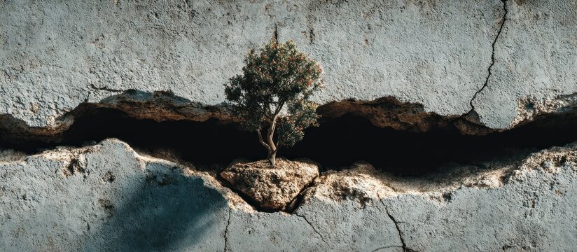 Small tree growing in cracked asphalt.