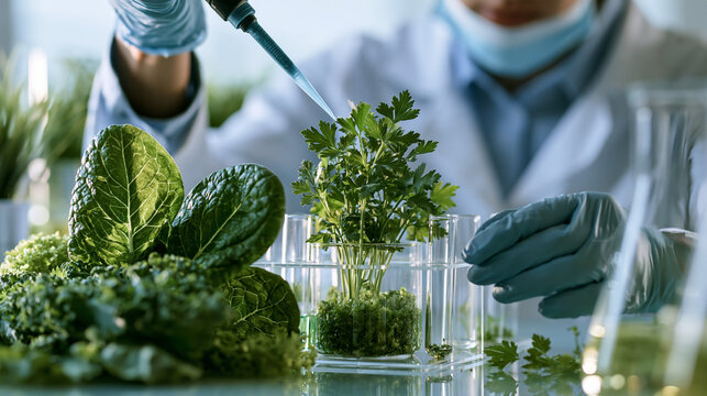 Analytical chemist preparing vegetable sample for pesticide residue testing showcasing food safety monitoring and laboratory quality control
