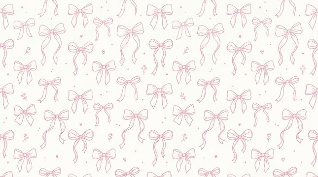 Coquette outline pink bows seamless pattern featuring hand drawn tied ribbons on a neutral background coquette outline pink bows seamless pattern hand drawn style tied ribbons neutral background