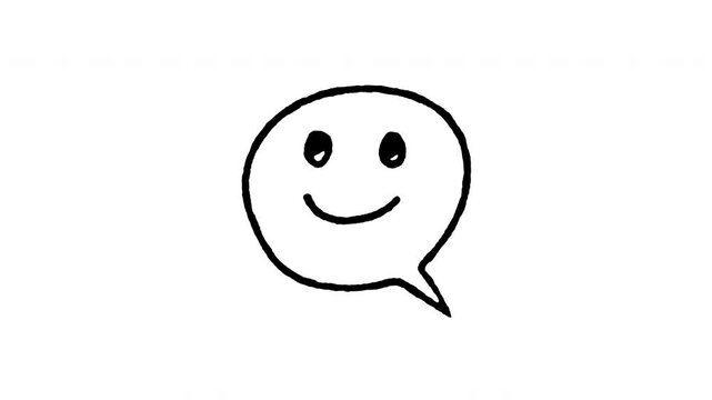 Animated doodle icon of a happy smiley face speech bubble for positive chat feedback.
