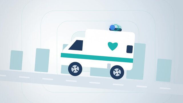 Teal ambulance driving AI health close-up seamless loop