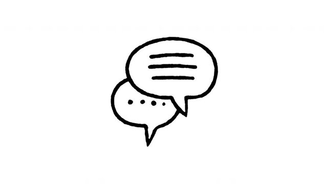Animated doodle icon of a speech bubble containing simulated text lines for reading dialogue.