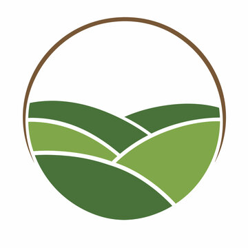 Green rolling hills landscape logo with a circular outline, perfect for organic farming and nature brands