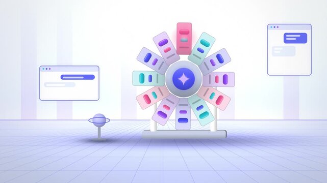Card wheel of language model tokens close-up coming to life concept