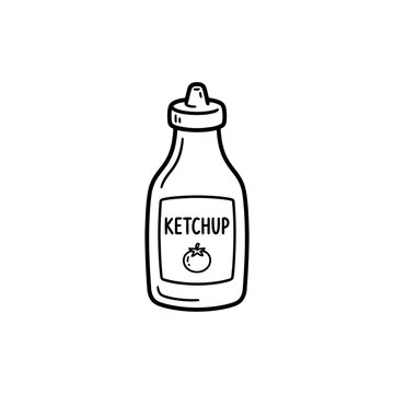 Minimalist black outline ketchup bottle icon on transparent background perfect for fast food menu designs and restaurant condiments illustration graphics.