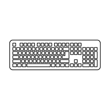 Outline of a computer keyboard, a technology symbol for input devices and digital communication in electronic and office contexts.
