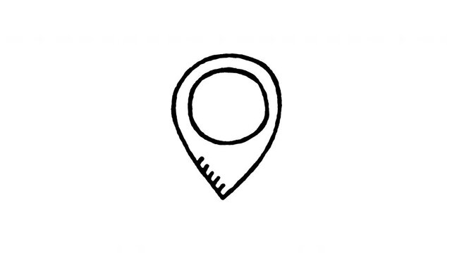 Animated doodle icon of a classic pointer map pin location marker for GPS navigation.