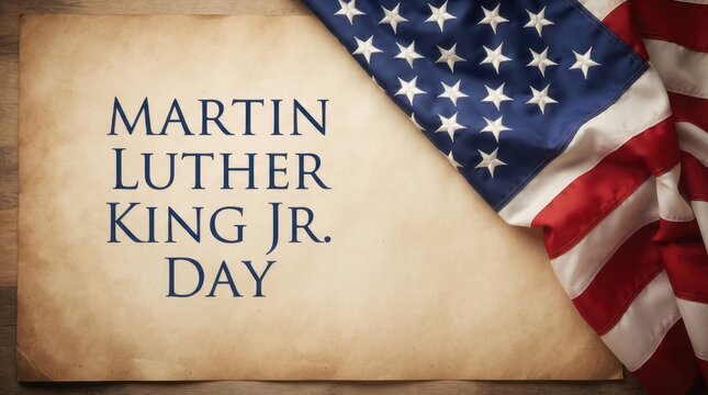 Martin Luther King Jr. Day typography on parchment paper with American flag