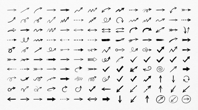 Huge collection of black hand drawn sketch arrow symbols and decorative pointer marks for infographics and creative graphic design