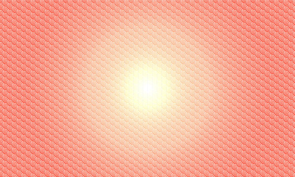 Coral pink geometric pattern with repeating scalloped scales and central light glow
