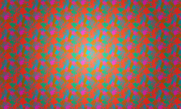 Geometric pattern with interlocking shapes in orange, pink, and teal