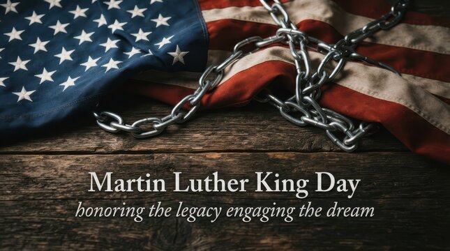 Martin Luther King Jr. Day conceptual with chains and American flag