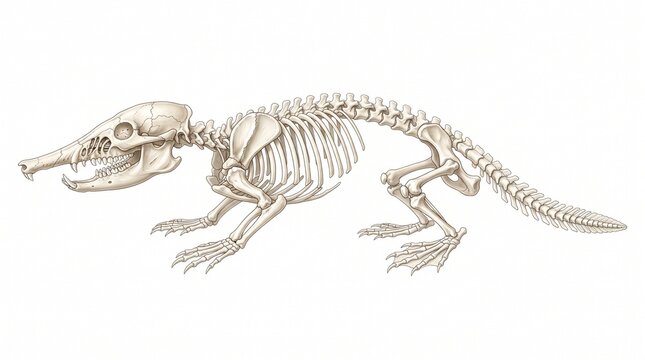 Russian desman skeletal anatomy illustration isolated on white background.
