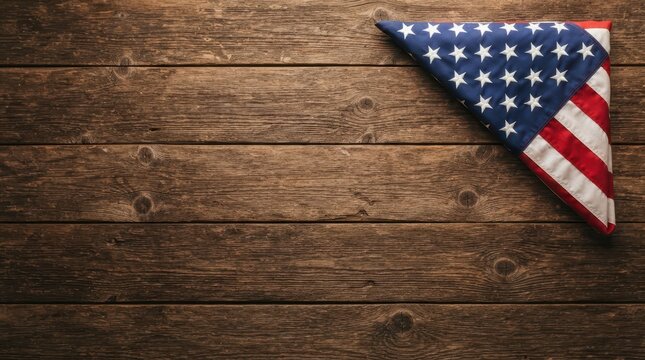 Folded American flag resting on rustic wooden planks for Martin Luther King Jr Day background