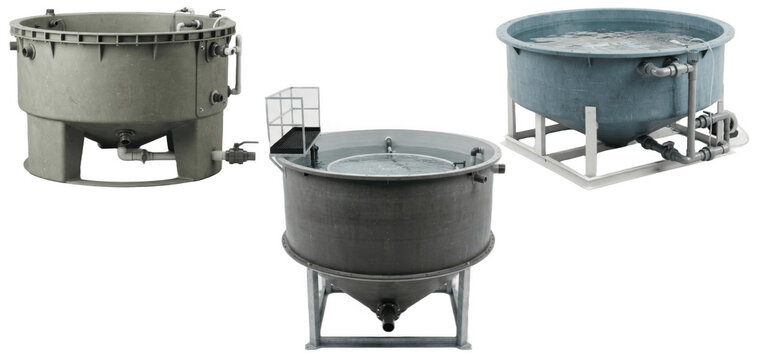 Isolated industrial aquaculture circular tanks for fish farming and