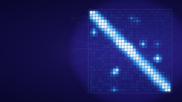 Glowing transformer attention matrix grid on deep indigo background