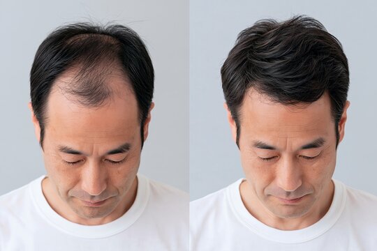 薄毛の悩みを解決する前と後の比較男性頭頂部