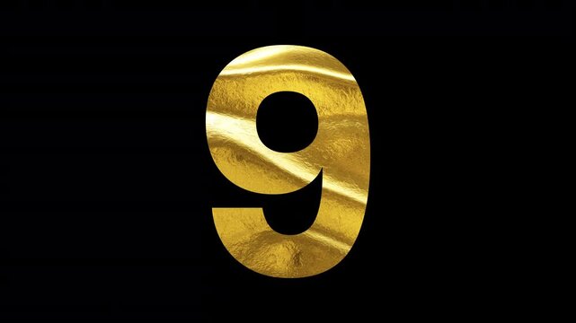 Number 9 Bold Gold Typography Design, Minimalist Numeric Symbol,