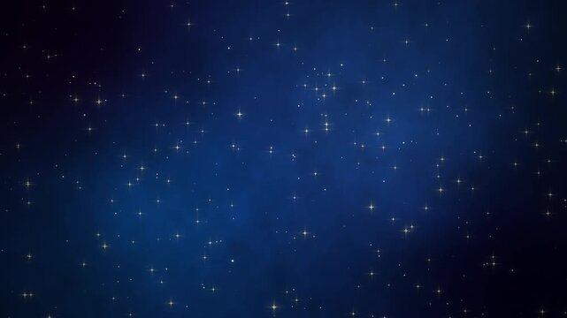 ダークブルーとネイビーの幻想的な夜空に瞬く星々と宇宙のシームレスループ動画素材 / Twinkling stars in deep blue starry night sky seamless loop abstract background