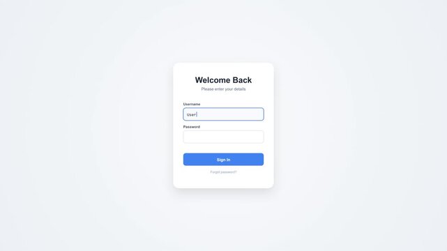 Minimalist user login interface design with blue button on white