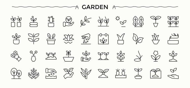 Set of Garden line icon. Contains related to farming, gardening, farm, agriculture and more. UI icons set in a thin style. Agriculture line icon set. Vector illustration.