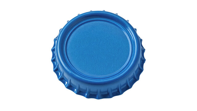 A single blue plastic bottle cap closure item isolated on white background