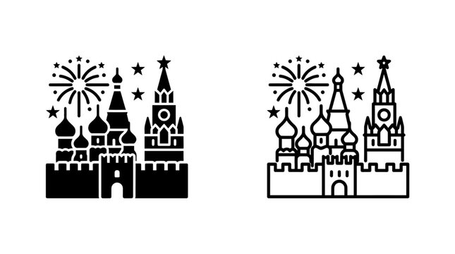 Kremlin fortress and saint basil cathedral celebration with fireworks