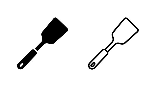 Kitchen spatula cooking utensil in both solid and outline graphic