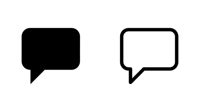 Set of square speech bubble icons in solid and line styles