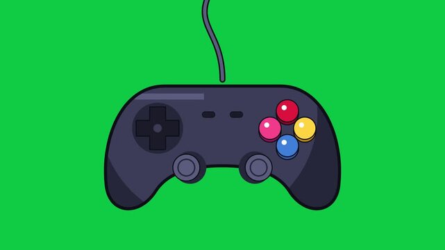 Cartoon game controller buttons pressing on green screen