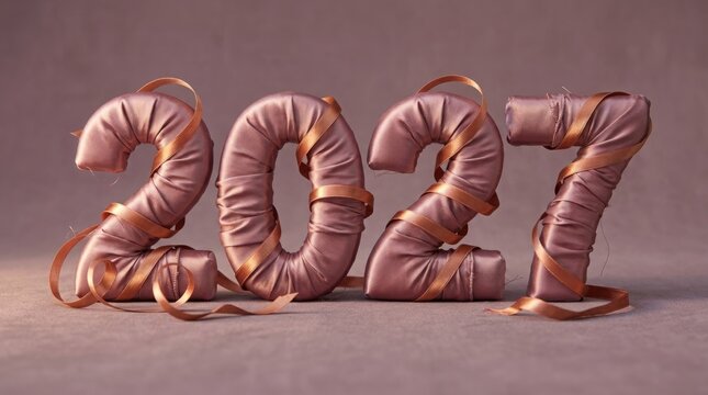 The year 2027 formed from soft pink textured balloon numbers on a neutral background