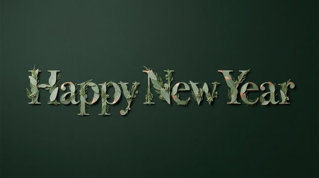 Happy new year text in distressed woodgrain on a dark teal background