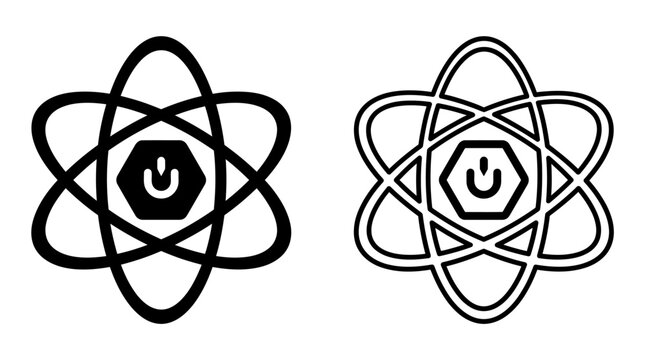 Atomic power button logos in solid and outline graphic styles