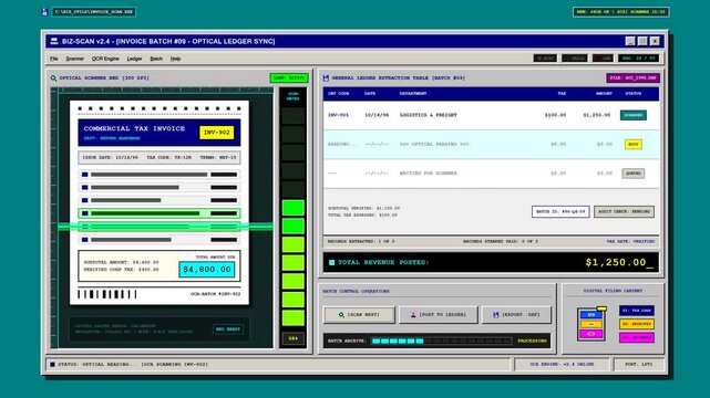 Automated invoice scanning and digital ledger data extraction software interface