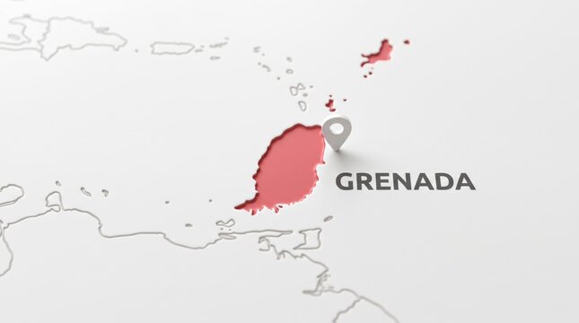 A map of Grenada with a red highlighted area and a pin