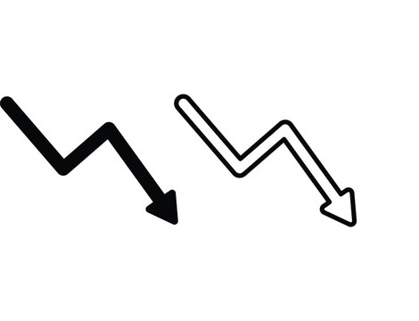 Set of two downward trend line graph icons, solid and outline style, representing financial decline or negative growth
